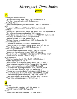 Shreveport Times Index 2007