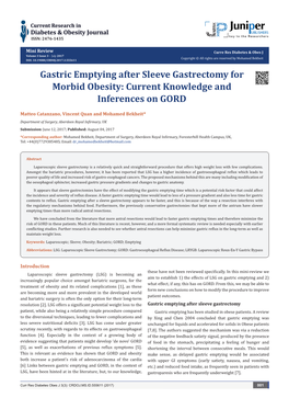 Gastric Emptying After Sleeve Gastrectomy for Morbid Obesity: Current Knowledge and Inferences on GORD