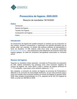 Proxeccións De Fogares. 2020-2035 Resumo De Resultados 18/12/2020