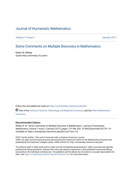 Some Comments on Multiple Discovery in Mathematics