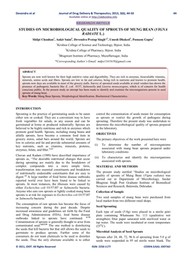 Studies on Microbiological Quality of Sprouts of Mung