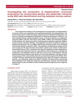 Investigating the Mechanism of Hepatocellular Carcinoma Progression by Constructing Genetic and Epigenetic Networks Using NGS Data Identification and Big Database Mining Method