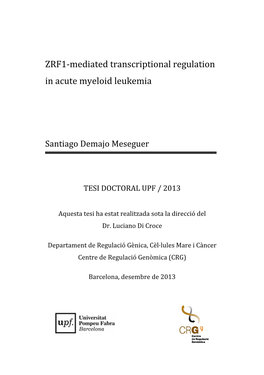 ZRF1-‐Mediated Transcriptional Regulation in Acute Myeloid Leukemia