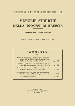 Archivio Musicale Della Cattedrale Di Brescia (LUGLIO 1961)