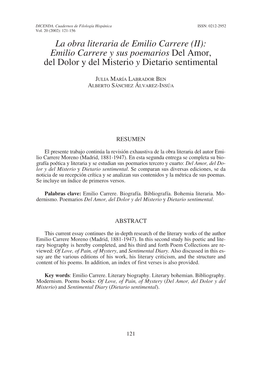 (II): Emilio Carrere Y Sus Poemarios Del Amor, Del Dolor Y Del Misterio Y Dietario Sentimental