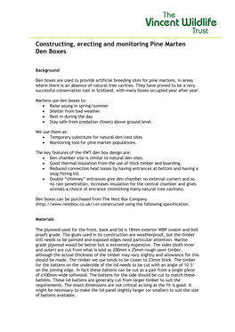 Constructing, Erecting and Monitoring Pine Marten Den Boxes