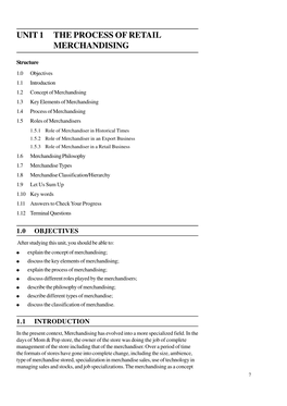 UNIT 1 the PROCESS of RETAIL Merchandising MERCHANDISING