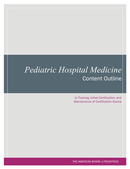Hospital Medicine Content Outline