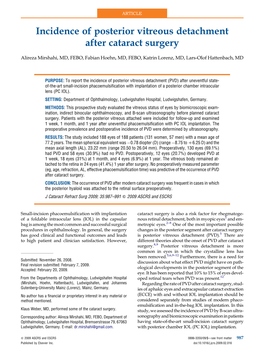 Incidence of Posterior Vitreous Detachment After Cataract Surgery