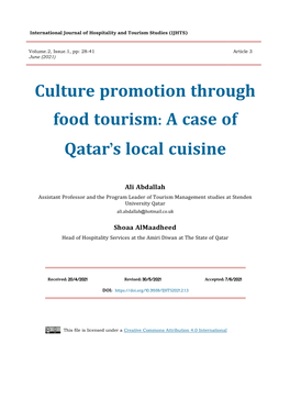 Culture Promotion Through Food Tourism : a Case of Qatar's Local Cuisine