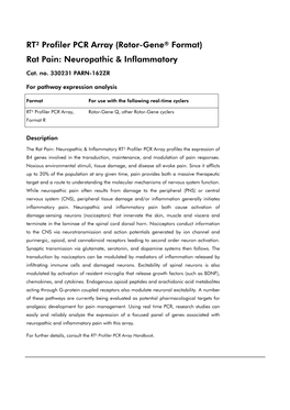 RT² Profiler PCR Array (Rotor-Gene® Format) Rat Pain: Neuropathic & Inflammatory