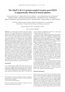 The 10Q25.3-26.1 G Protein-Coupled Receptor Genegpr26 Is