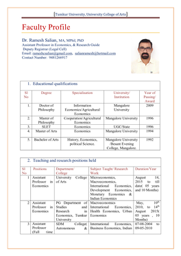 Dr.Ramesh Salian Assistant Professor University College of Arts Tumkur