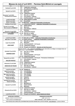 Messes Du Mois D' Avril 2019
