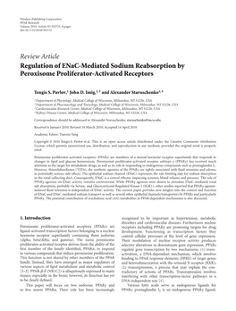 Regulation of Enac-Mediated Sodium Reabsorption by Peroxisome Proliferator-Activated Receptors