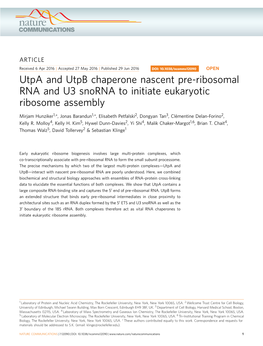 Utpa and Utpb Chaperone Nascent Pre-Ribosomal RNA and U3 Snorna to Initiate Eukaryotic Ribosome Assembly