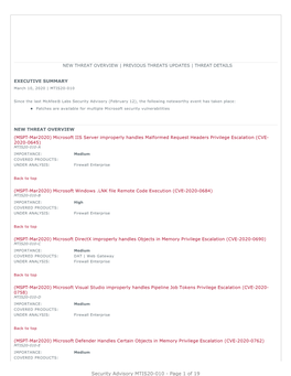 Security Advisory MTIS20-010 - Page 1 of 19 UNDER ANALYSIS: Firewall Enterprise