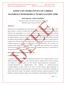 Effect of Conductivity on Various Materials with Respect to Relaxation Time