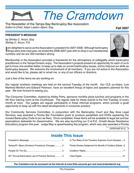 The Cramdown the Newsletter of the Tampa Bay Bankruptcy Bar Association Editor-In-Chief, Adam Lawton Alpert, Esq