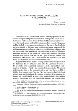 Lenition in the Mozarabic Dialects: a Reappraisal