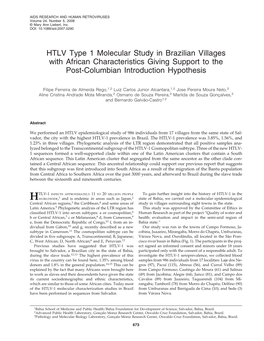 HTLV Type 1 Molecular Study in Brazilian Villages with African Characteristics Giving Support to the Post-Columbian Introduction Hypothesis