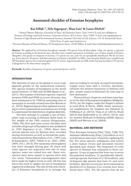 Annotated Checklist of Estonian Bryophytes