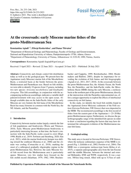 At the Crossroads: Early Miocene Marine Fishes of the Proto-Mediterranean