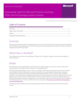 Downgrade Rights for Microsoft Volume Licensing, OEM, and Full-Package Product Licenses