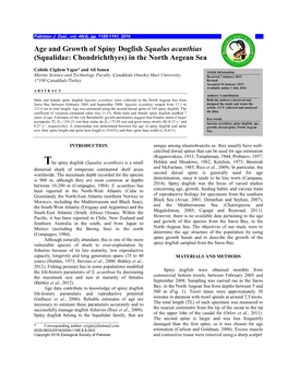 Age and Growth of Spiny Dogfish Squalus Acanthias (Squalidae: Chondrichthyes) in the North Aegean Sea