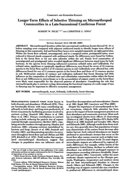 Longer-Term Effects of Selective Thinning on Microarthropod Communities in a Late-Successional Coniferous Forest