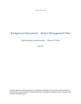 Background Document - Water Management Plan