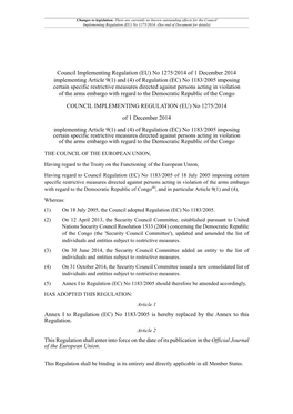 Council Implementing Regulation (EU) No 1275/2014