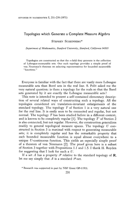 Topologies Which Generate a Complete Measure Algebra