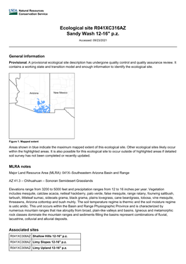 Ecological Site R041XC316AZ Sandy Wash 12-16" P.Z