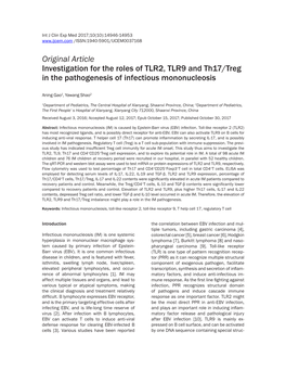 Original Article Investigation for the Roles of TLR2, TLR9 and Th17/Treg in the Pathogenesis of Infectious Mononucleosis