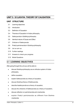 Unit 3: S}¢Khya: Theory of Causation