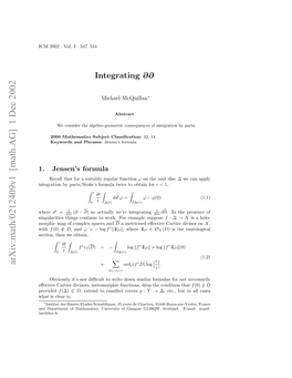 Integrating We’Re Actually So ) Z ( = D 0 R = ) Integrating − Dt T Log + Ihe Mcquillan Michael Z ∆( Esnsformula