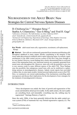 NEUROGENESIS in the ADULT BRAIN: New Strategies for Central Nervous System Diseases