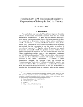 Herding Katz: GPS Tracking and Society's Expectations of Privacy In