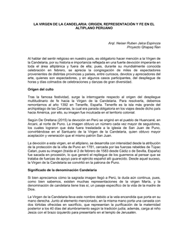 La Virgen De La Candelaria: Origen, Representación Y Fe En El Altiplano Peruano
