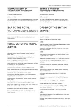 Bar to the Royal Victorian Medal (Silver) Royal Victorian Medal (Silver) Order of the British Empire