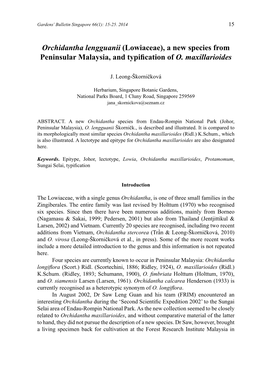 Orchidantha Lengguanii (Lowiaceae), a New Species from Peninsular Malaysia, and Typification of O