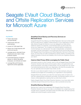 Seagate Evault Cloud Backup and Offsite Replication Services for Microsoft Azure