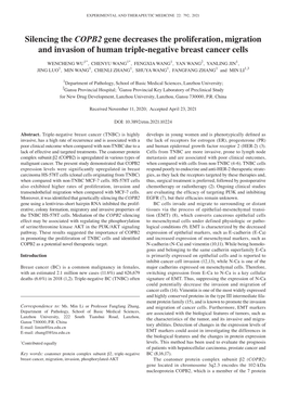 Silencing the COPB2 Gene Decreases the Proliferation, Migration and Invasion of Human Triple‑Negative Breast Cancer Cells