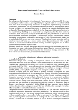 Doubts About the Republic's Abilities to Integrate the Immigrants: Between Uncertain Policies and Contrasted Social Realities