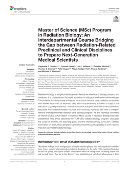 Master of Science (Msc) Program in Radiation Biology