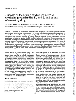 Response of the Human Cardiac Sphincter to Circulating Prostaglandins F2a and E2 and to Anti- Inflammatory Drugs