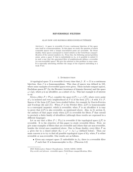 REVERSIBLE FILTERS 1. Introduction a Topological Space X Is Reversible