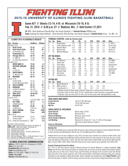 ILLINOIS FIGHTING ILLINI BASKETBALL Game #27 // Illinois (12-14, 4-9) at Wisconsin (16-10, 8-5) Feb