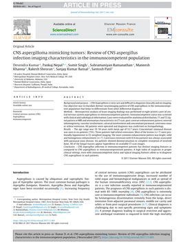 CNS Aspergilloma Mimicking Tumors: Review of CNS Aspergillus